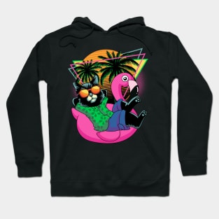 Retro 80s 90s Flamingo Cat Gifts Men Kids Women Funny Cat Hoodie